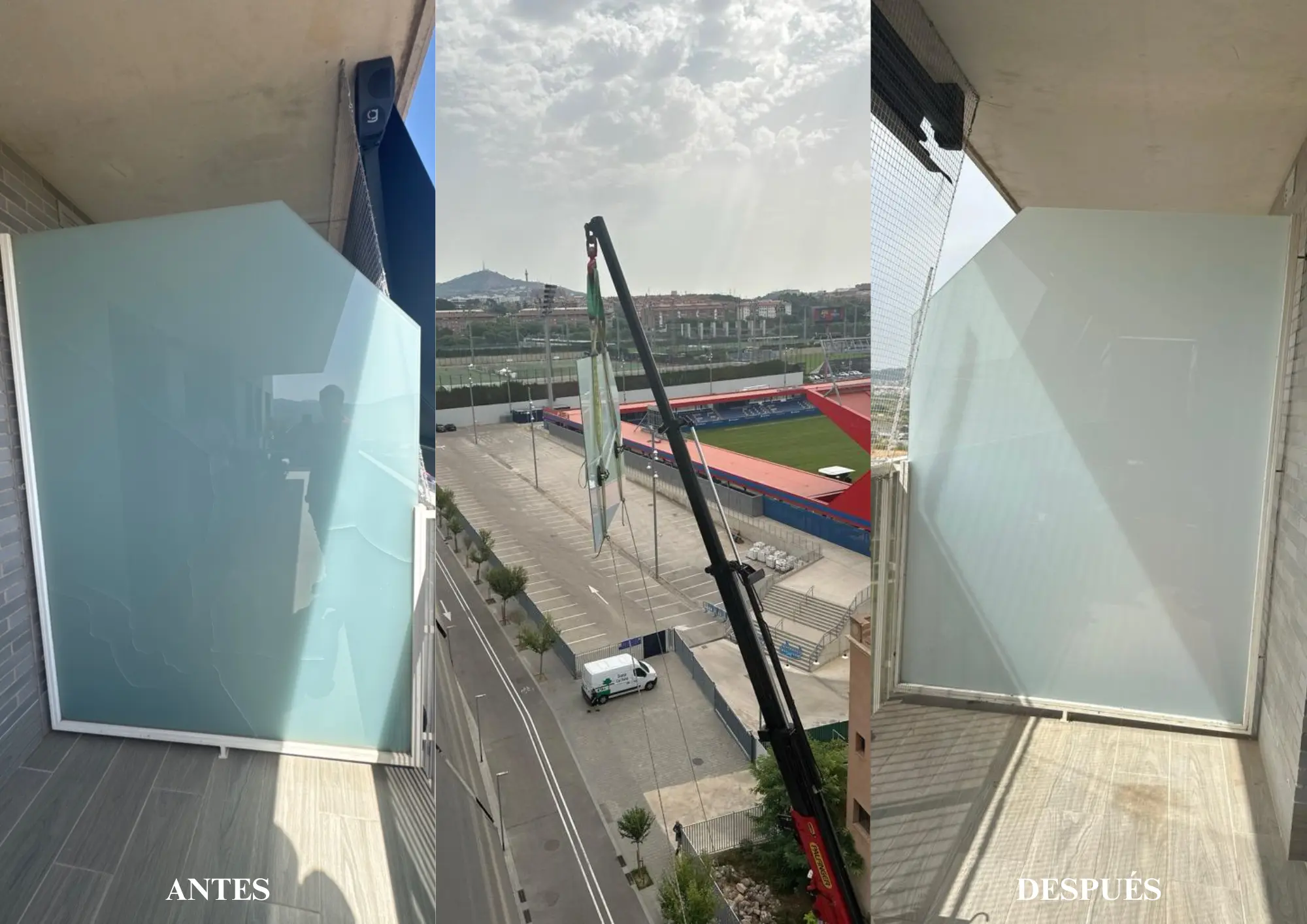 Reposición De Cristal Con Grua